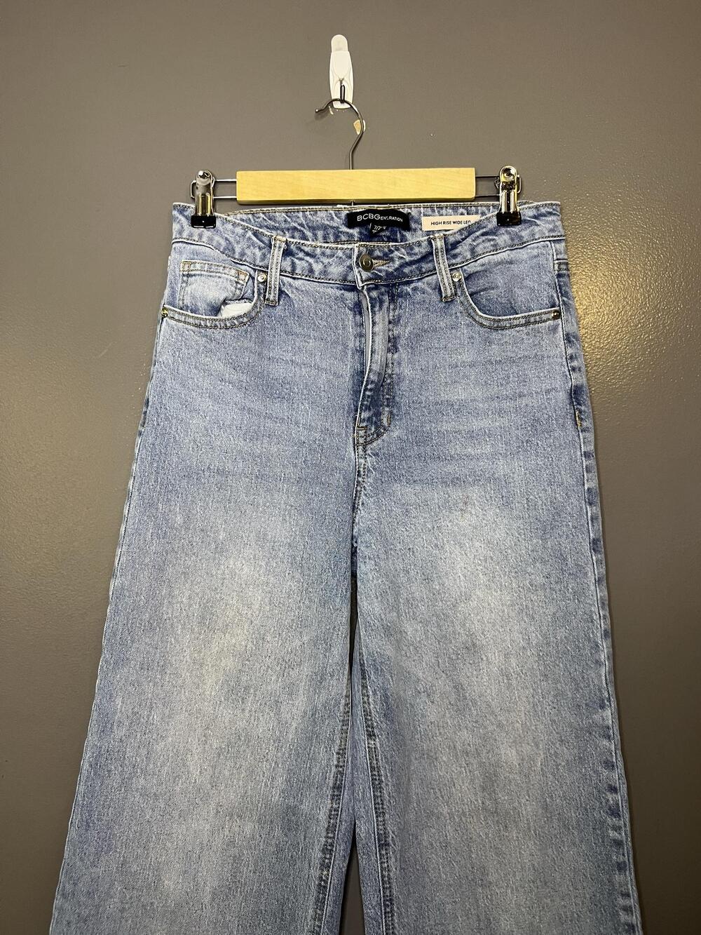 BCBGeneration High Rise Wide Leg Jeans Womens 28 Light Wash Blue Raw Hem Denim